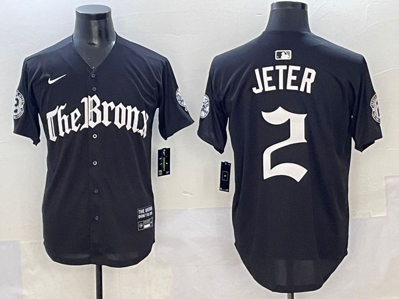 Men 2025 New York Yankees 2 Jeter Black Five generations Joint Name Nike MLB Jersey style 1